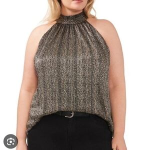 NWT Vince Camuto Black Gold Shimmer Halter Top Size 2X